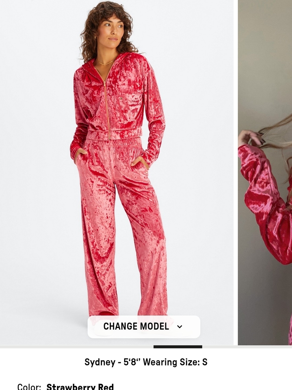 Velvet Zip-Front Jumpsuit - Strawberry Red